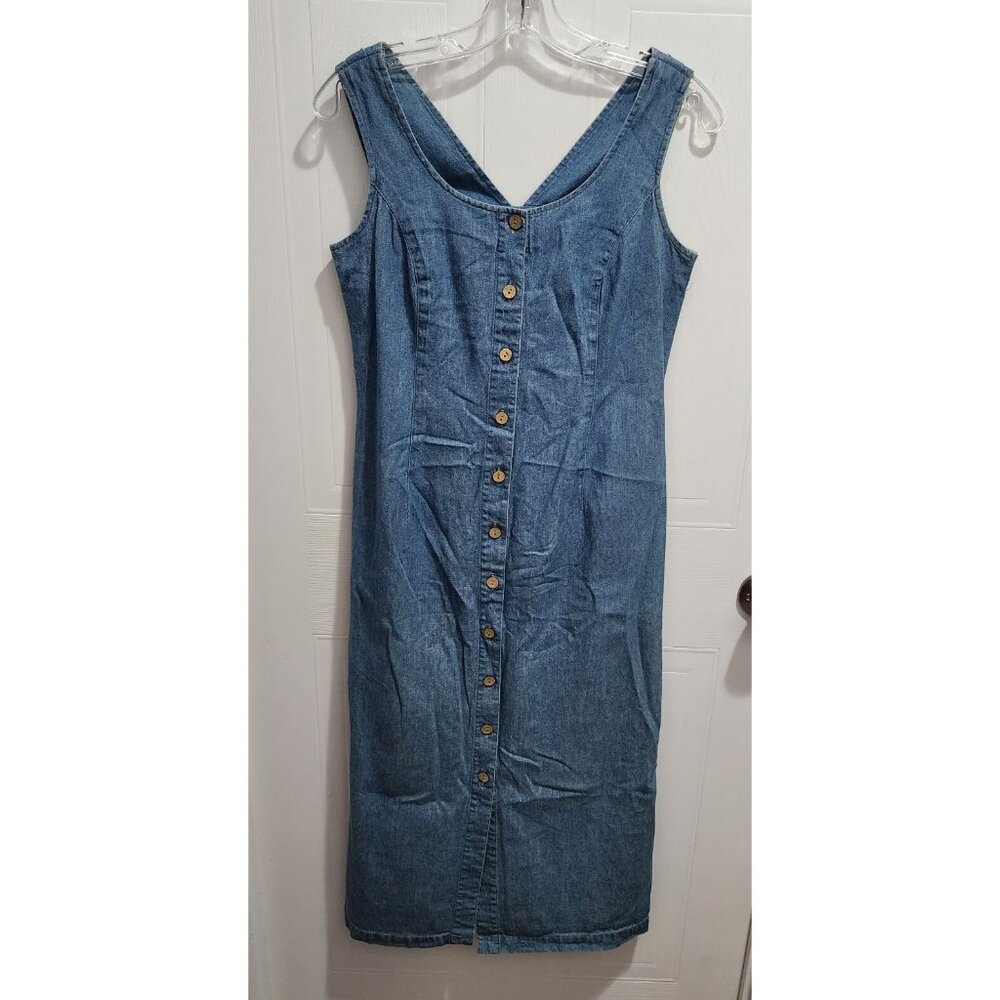 Robbie Bee Sleeveless Button Front Midi Dress Blue Denim Western Y2K 90s Size 4P